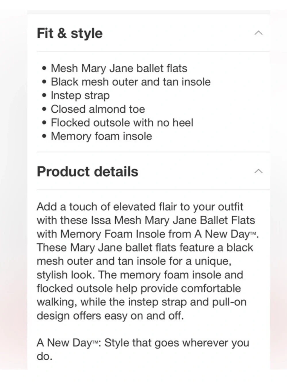 a new day Women's Issa Mesh Mary Jane Ballet Flats w/ Memory Foam Insole Size 10